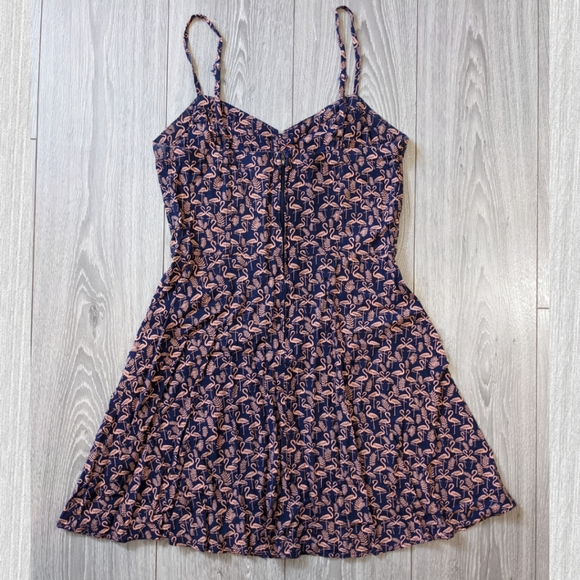 Dynamite Navy and Peach Flamingo Print Sun Dress - Picture 2 of 4